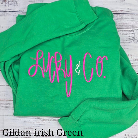 Green embroidered shamrock sweatshirt for St. Patrick’s Day
