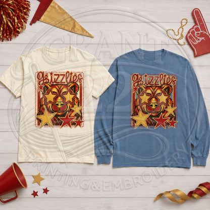 Labette County Grizzlies ivory short sleeve and blue long sleeve Comfort Colors spirit shirts