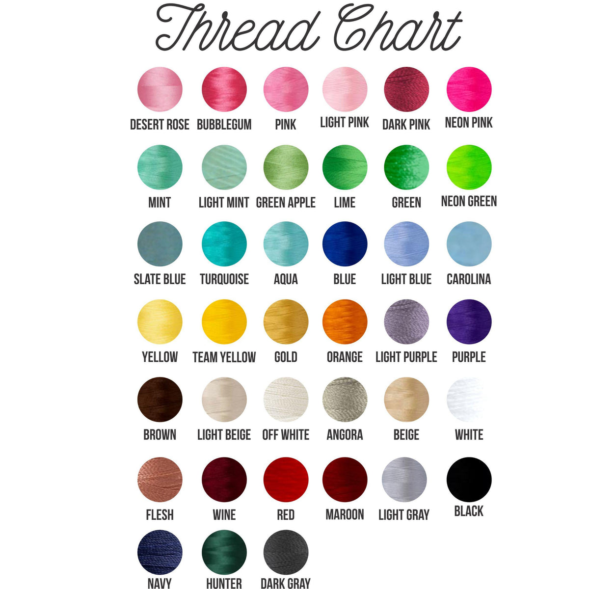 Thread color chart for customizing the embroidered headdress mascot