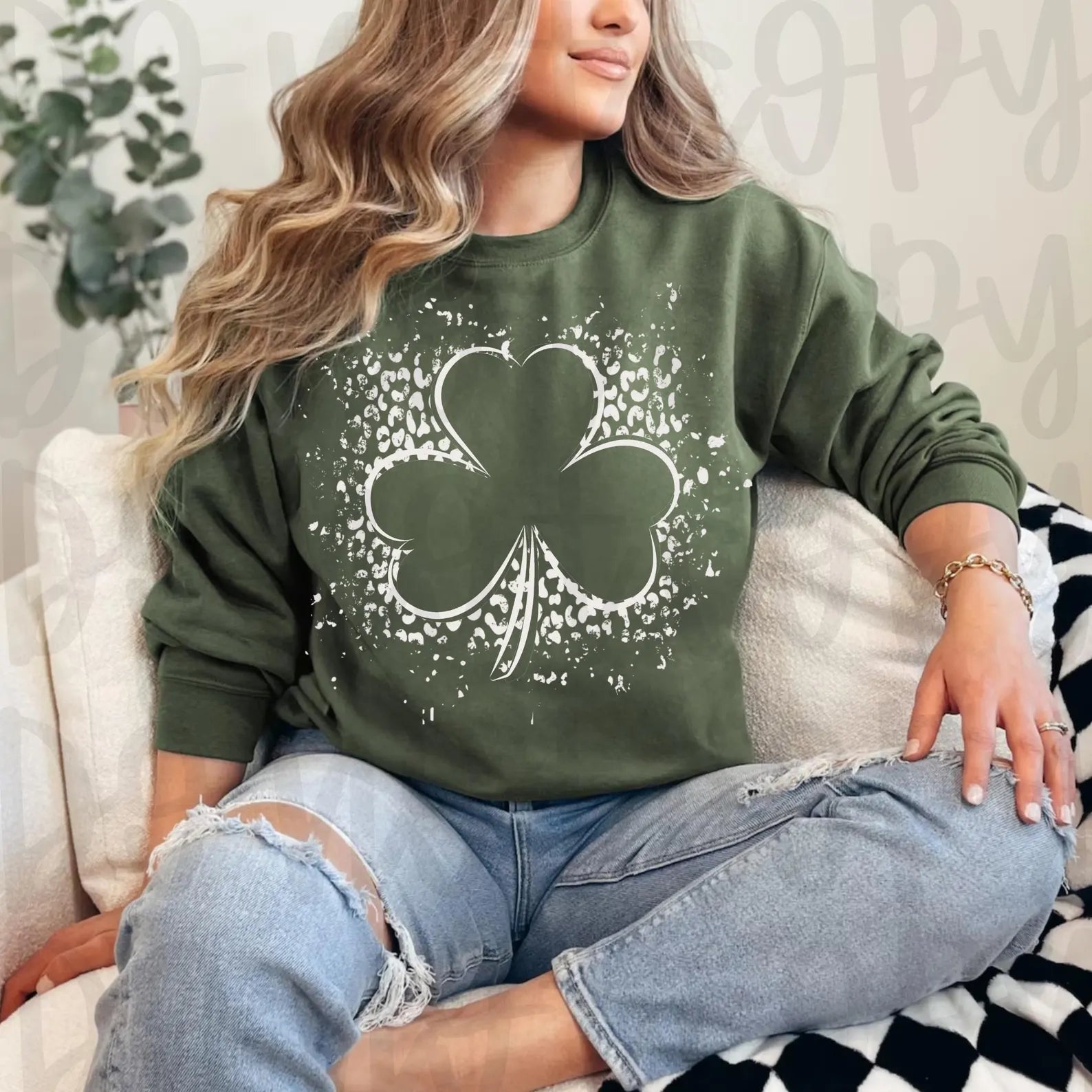 Person wearing Lucky Shamrock sweatshirt for St. Patrick’s Day