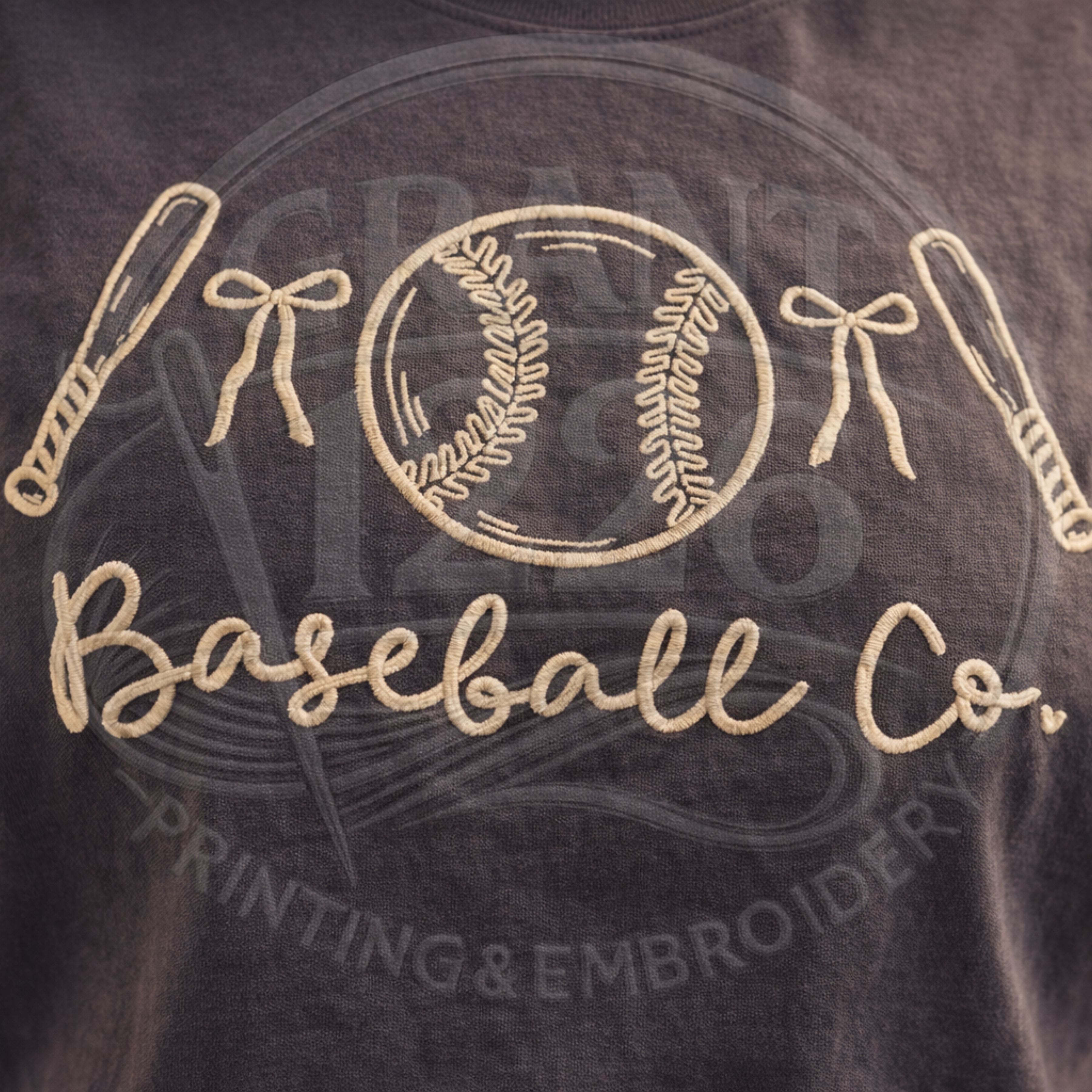 High quality embroidery stitching detail on baseball themed Comfort Colors shirt