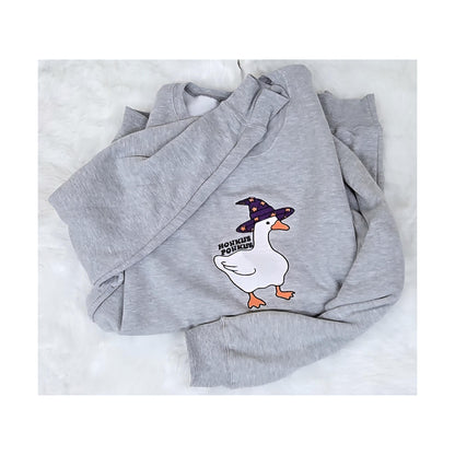 Honkus Ponkus embroidered witch goose Halloween sweatshirt in Sport Grey