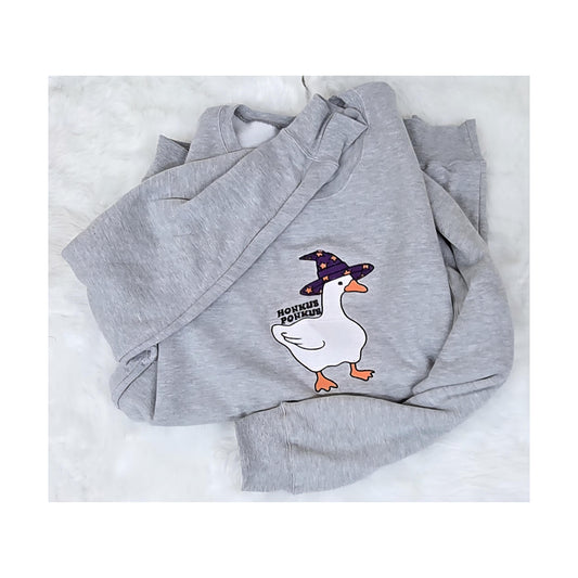 Honkus Ponkus embroidered witch goose Halloween sweatshirt in Sport Grey