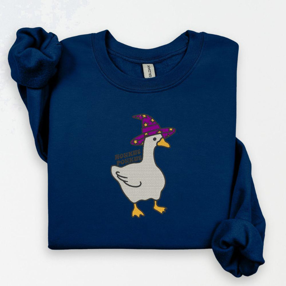 Navy Honkus Ponkus witch goose embroidered Halloween crewneck