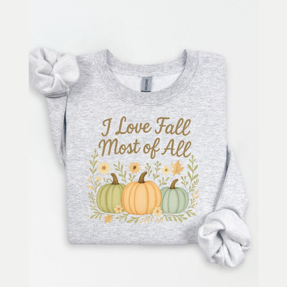 I Love Fall Most of All Gildan sweatshirt in Ash