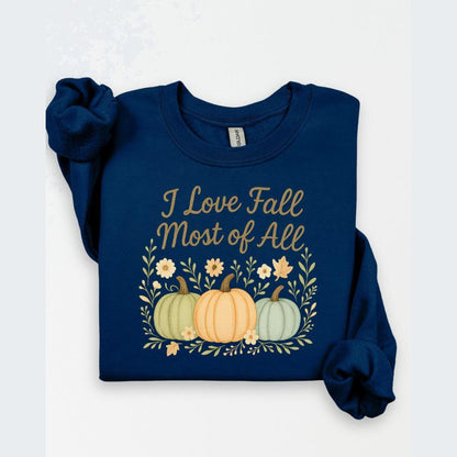I Love Fall Most of All fall pumpkin crewneck in Navy
