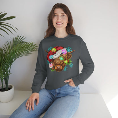 Highland cow Christmas, cute cow christmas shirt, highland cow shirt, long sleeve highland cow shirt, cow christmas light shirt