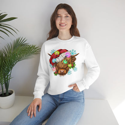 Highland cow Christmas, cute cow christmas shirt, highland cow shirt, long sleeve highland cow shirt, cow christmas light shirt