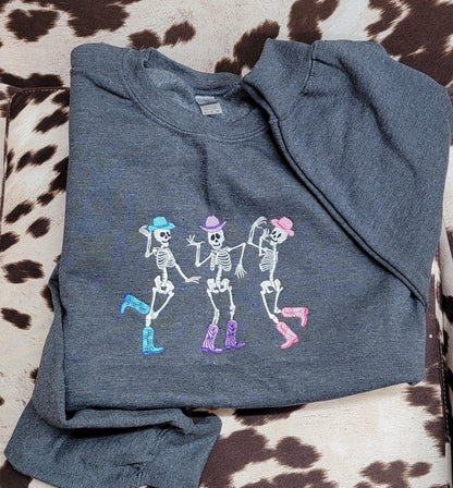 Dancing Skulls Halloween Embroidery Crewneck, Halloween Sweatshirt, Gift For Mom Or Girlfriend