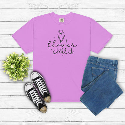 Flower Child Embroidered Shirt – Retro Boho Floral Tee – Hippie Aesthetic Graphic Shirt – Custom Minimalist Wildflower Shirt