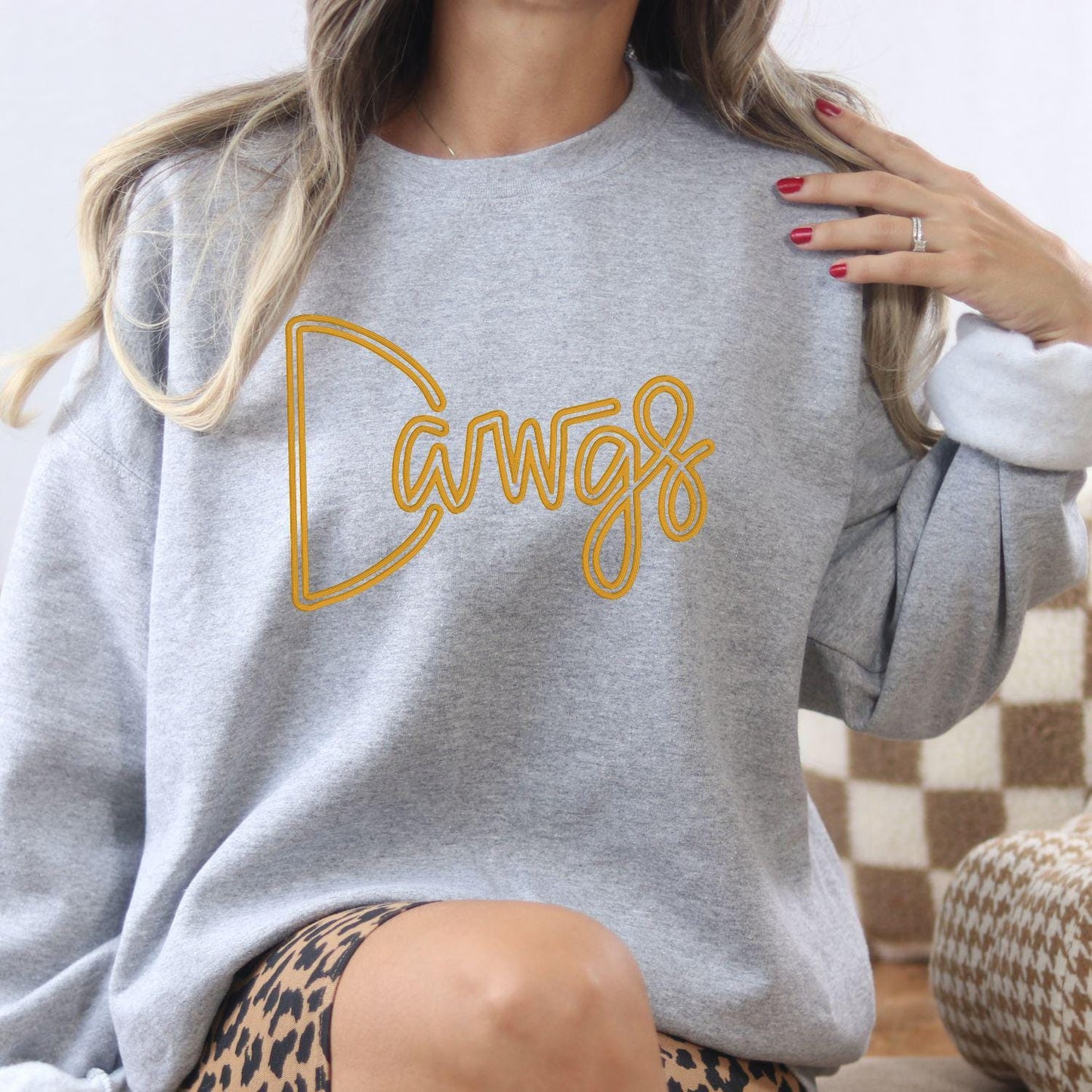 Dawgs Puff Embroidery Sweatshirt | Cozy Game Day Crewneck | Unisex Football Fan Pullover | Custom Team Spirit Gift for Fall & Winter