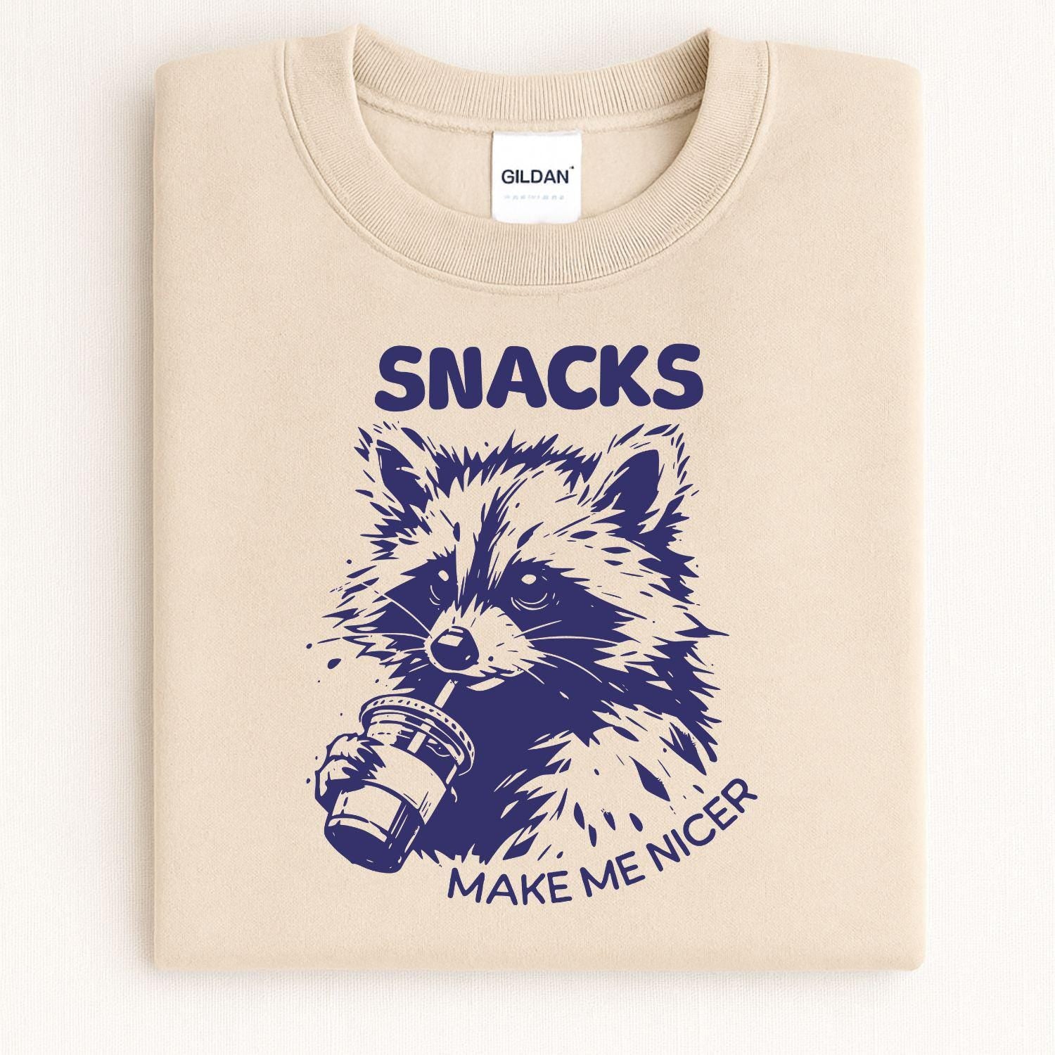 Funny Raccoon Snacks Shirt | Cute Animal Coffee Lover Sweatshirt | DTG Graphic Tee for Snack Lovers | Cozy Gift for Women & Men
