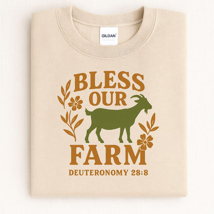 Bless Our Farm Sweatshirt | Rustic Goat and Floral Christian Pullover | Faith-Based Country Living Apparel, Goat farm shirt, Womens goat top