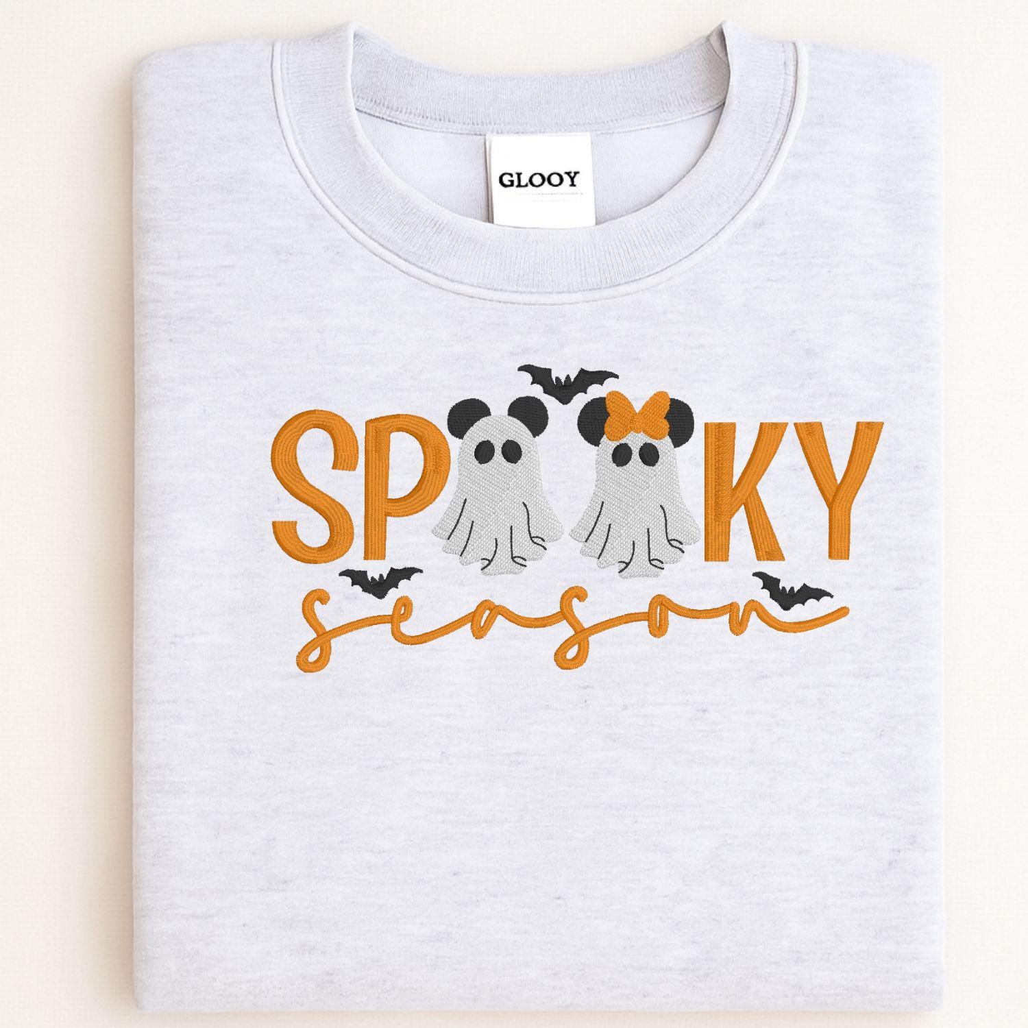 Spooky Season Ghost Embroidery Sweatshirt | Cute Halloween Fall Shirt | Cozy Autumn Pullover with Ghosts and Bows | Gift for Her