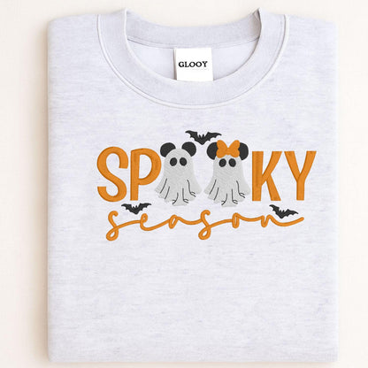 Spooky Season Ghost Embroidery Sweatshirt | Cute Halloween Fall Shirt | Cozy Autumn Pullover with Ghosts and Bows | Gift for Her