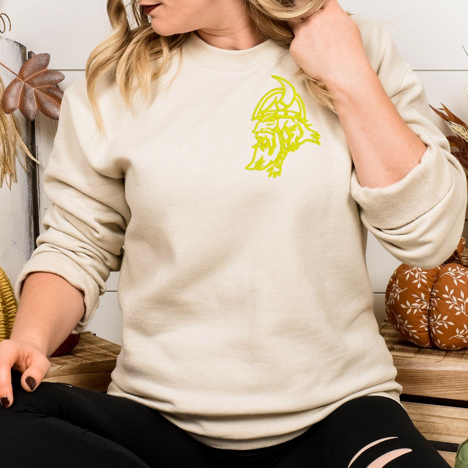 Embroidered left chest vintage Mascot Crewneck Sweatshirt | Unisex School Spirit Team Apparel | Custom Sports Game Day Outfit, Gift for Fans
