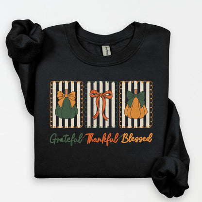 Grateful Thankful Blessed Embroidered Sweatshirt | Fall Pumpkin Crewneck | Cozy Thanksgiving Shirt | Autumn Harvest Outfit | Gift