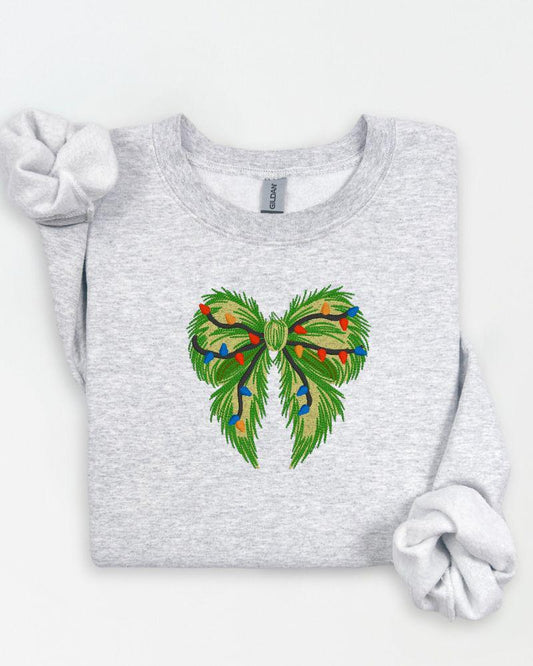 Grinchmas Bow with Lights Sweatshirt – Embroidered Holiday Crewneck – Cozy Style Sweater Gift