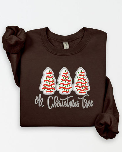 Oh Christmas Tree Sweatshirt – Embroidered Holiday Crewneck with Christmas Cakes – Cozy Unisex Christmas Sweater Gift