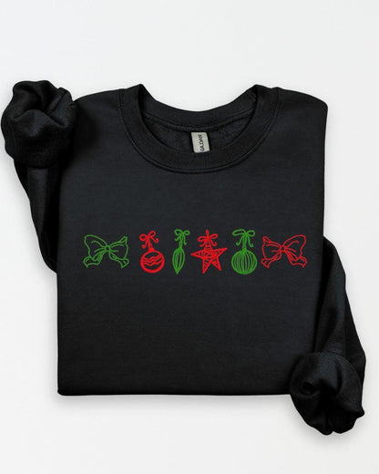 Christmas Ornaments Minimalist Style Sweatshirt – Embroidered Minimalist Holiday Crewneck – Cozy Unisex Christmas Sweater Gift
