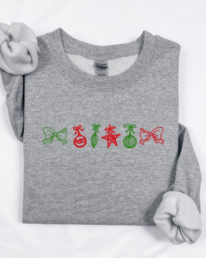 Christmas Ornaments Minimalist Style Sweatshirt – Embroidered Minimalist Holiday Crewneck – Cozy Unisex Christmas Sweater Gift