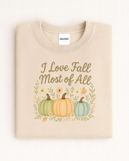 I Love Fall Most of All PNG | Autumn Pumpkins Digital Download | Fall Sublimation Design for Shirts, Mugs & Seasonal Crafts