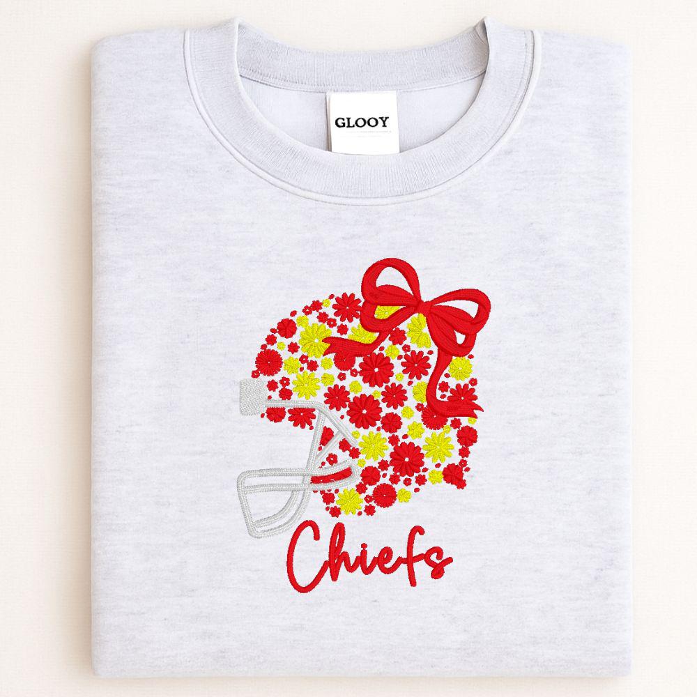 Red Gold Floral Football Embroidered Sweatshirt | Cozy Game Day Crewneck | Red & Yellow Football Fan Apparel | Fall Winter Outfit