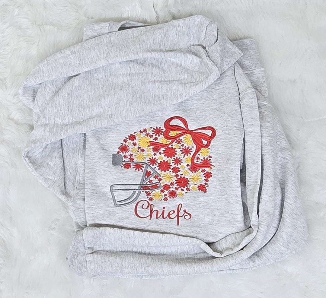 Red Gold Floral Football Embroidered Sweatshirt | Cozy Game Day Crewneck | Red & Yellow Football Fan Apparel | Fall Winter Outfit
