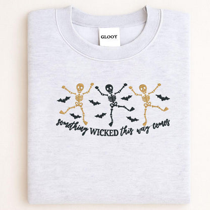Skeleton Dance Embroidered Halloween Sweatshirt | Spooky Fall Crewneck | Retro Witches Night Pullover | Cozy Autumn Outfit