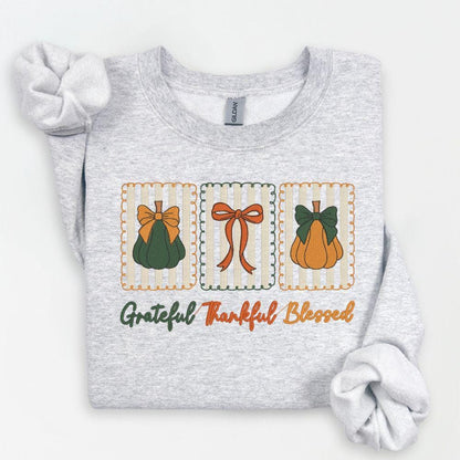 Grateful Thankful Blessed Embroidered Sweatshirt | Fall Pumpkin Crewneck | Cozy Thanksgiving Shirt | Autumn Harvest Outfit | Gift