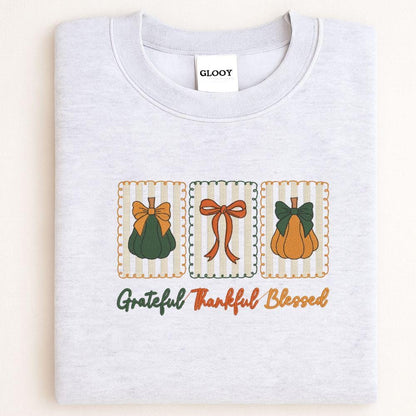 Grateful Thankful Blessed Embroidered Sweatshirt | Fall Pumpkin Crewneck | Cozy Thanksgiving Shirt | Autumn Harvest Outfit | Gift