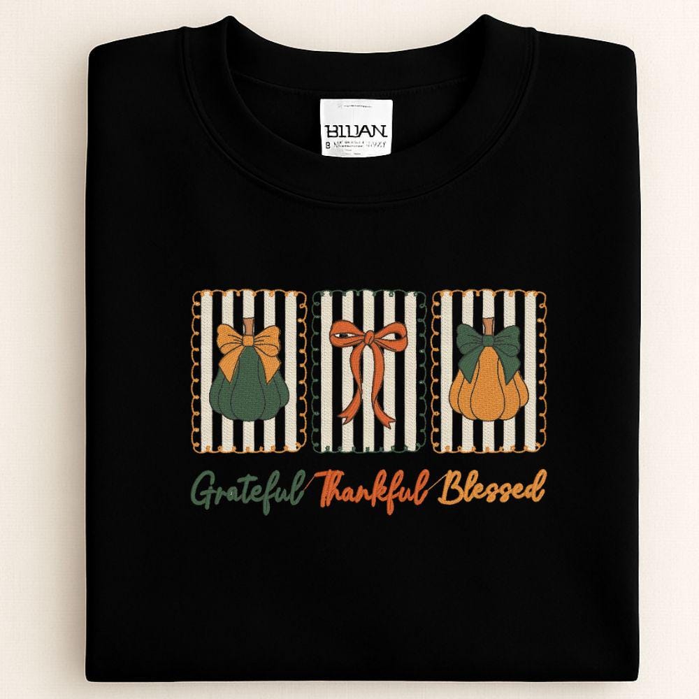 Grateful Thankful Blessed Embroidered Sweatshirt | Fall Pumpkin Crewneck | Cozy Thanksgiving Shirt | Autumn Harvest Outfit | Gift
