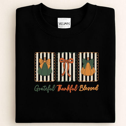 Grateful Thankful Blessed Embroidered Sweatshirt | Fall Pumpkin Crewneck | Cozy Thanksgiving Shirt | Autumn Harvest Outfit | Gift