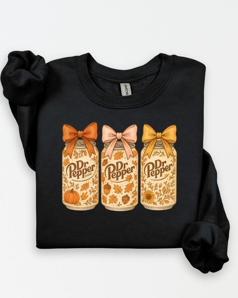 Fall DP Lover Sweatshirt – Cozy Autumn DTG Printed Crewneck with Pumpkins, Bows & Leaves – Thanksgiving Vintage Style Sweater
