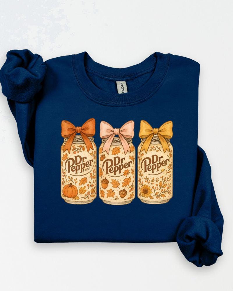 Fall DP Lover Sweatshirt – Cozy Autumn DTG Printed Crewneck with Pumpkins, Bows & Leaves – Thanksgiving Vintage Style Sweater