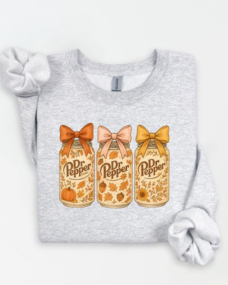 Fall DP Lover Sweatshirt – Cozy Autumn DTG Printed Crewneck with Pumpkins, Bows & Leaves – Thanksgiving Vintage Style Sweater