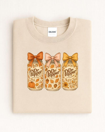 Fall DP Lover Sweatshirt – Cozy Autumn DTG Printed Crewneck with Pumpkins, Bows & Leaves – Thanksgiving Vintage Style Sweater
