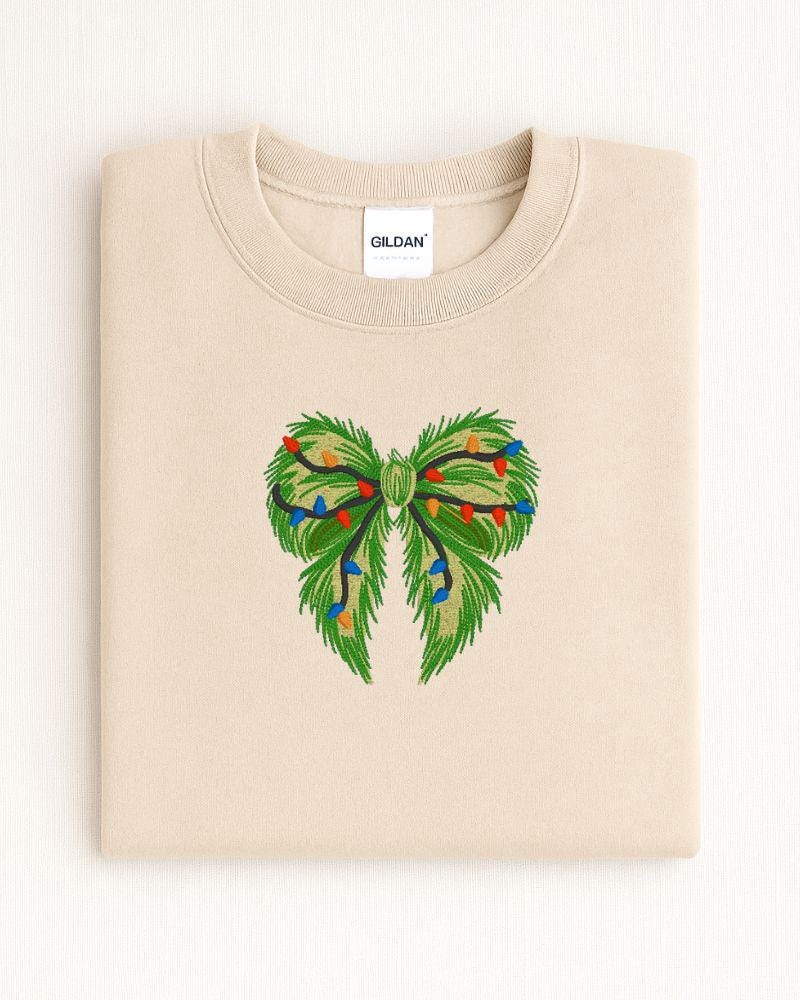 Grinchmas Bow with Lights Sweatshirt – Embroidered Holiday Crewneck – Cozy Style Sweater Gift
