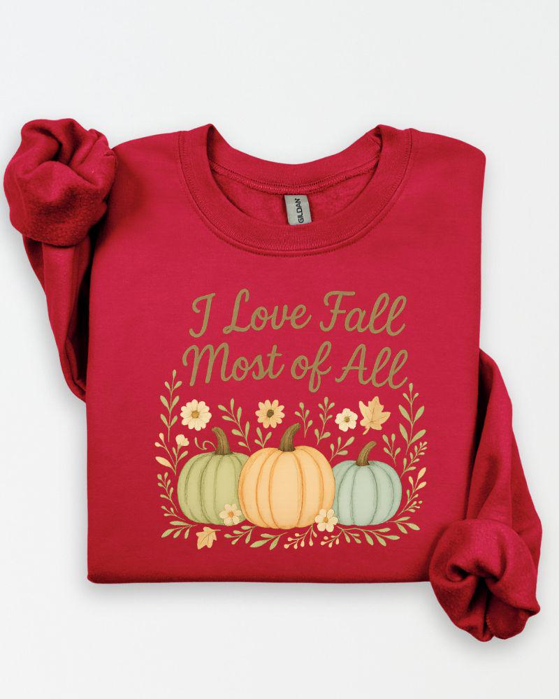 I Love Fall Most of All PNG | Autumn Pumpkins Digital Download | Fall Sublimation Design for Shirts, Mugs & Seasonal Crafts