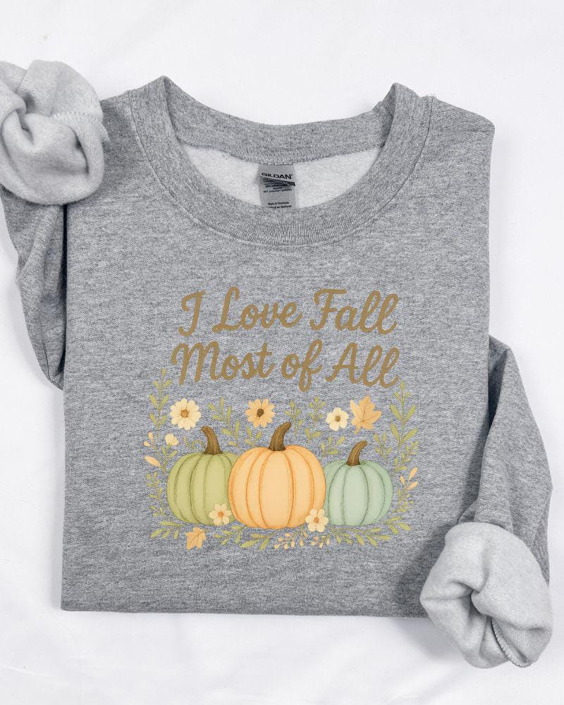 I Love Fall Most of All PNG | Autumn Pumpkins Digital Download | Fall Sublimation Design for Shirts, Mugs & Seasonal Crafts