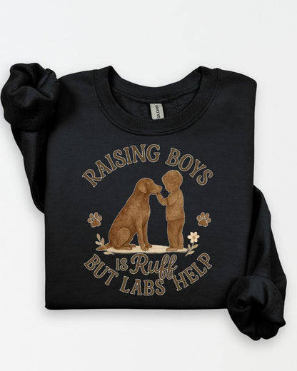Raising Boys is Ruff but Labs Help PNG | Dog Mom Digital Download | Labrador Sublimation Design for Shirts & Gifts