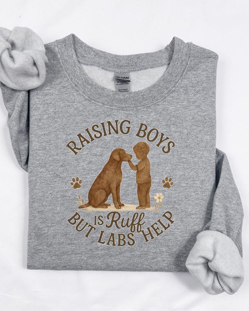 Raising Boys is Ruff but Labs Help PNG | Dog Mom Digital Download | Labrador Sublimation Design for Shirts & Gifts