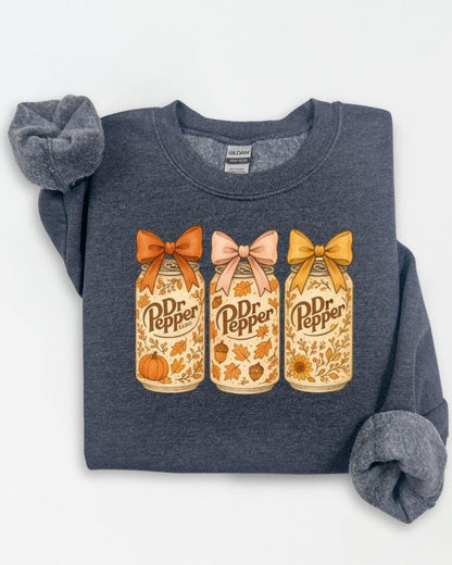 Fall DP Lover Sweatshirt – Cozy Autumn DTG Printed Crewneck with Pumpkins, Bows & Leaves – Thanksgiving Vintage Style Sweater