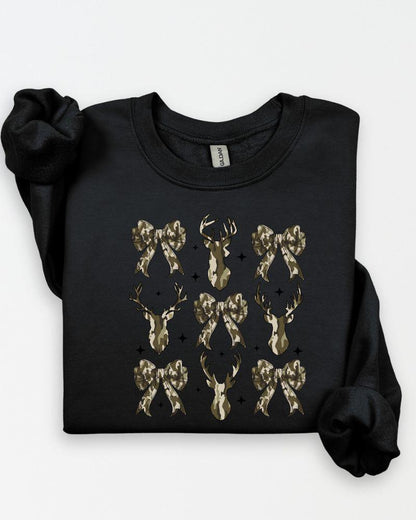 Camo Deer and Bow Sweatshirt – Cozy Crewneck for Hunters, Outdoor Moms, Fall and Winter Country Outfit