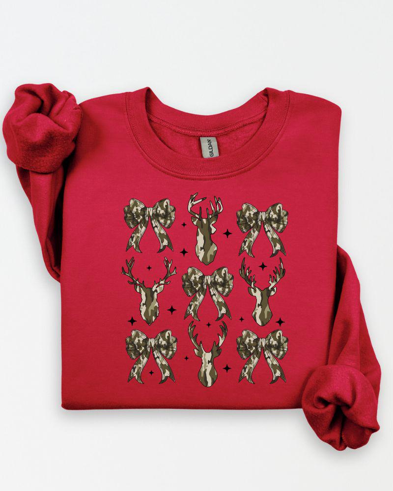 Camo Deer and Bow Sweatshirt – Cozy Crewneck for Hunters, Outdoor Moms, Fall and Winter Country Outfit