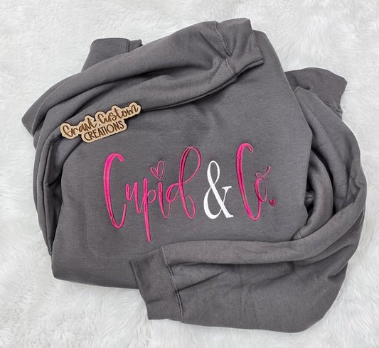 Cupid & Co embroidered Valentine sweatshirt on gray crewneck