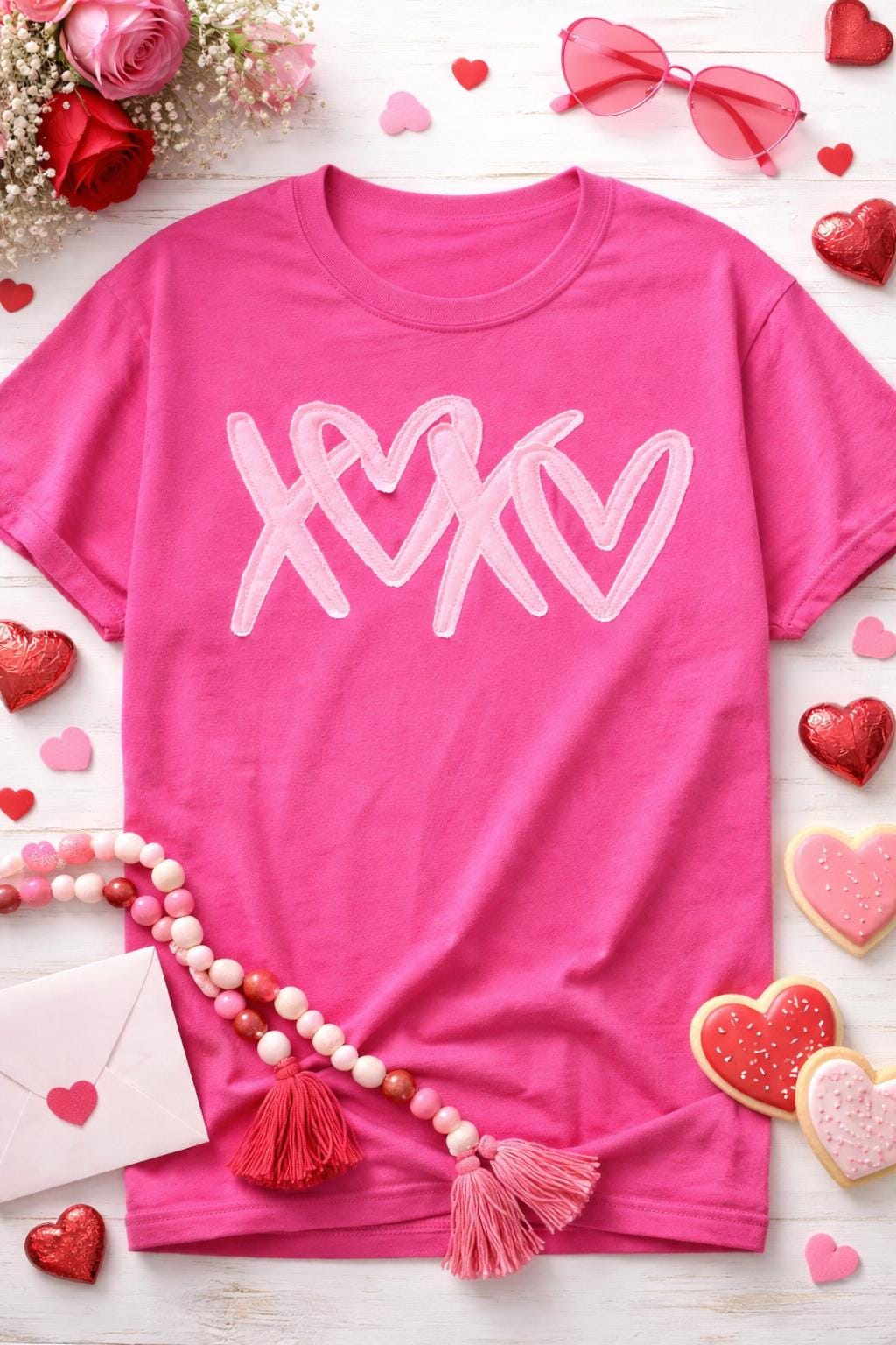 Comfort Colors Valentine Shirt, XOXO Embroidered Applique Shirt, Valentine Gift for Her, Women’s Valentine Shirt