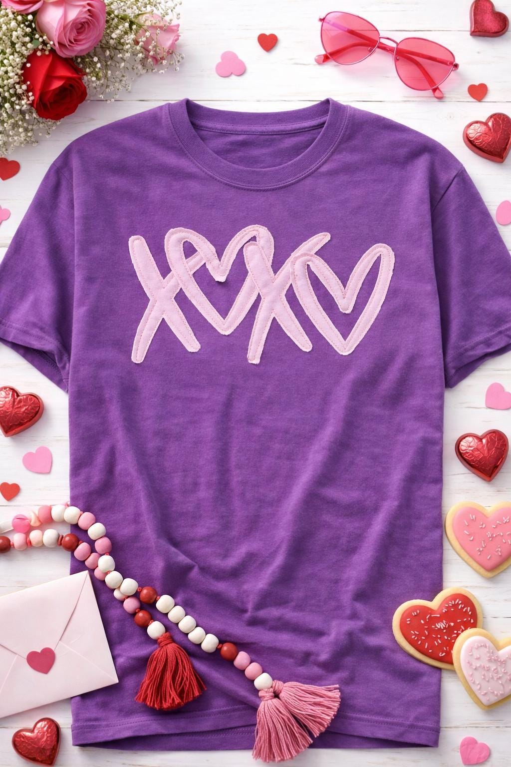 Comfort Colors Valentine Shirt, XOXO Embroidered Applique Shirt, Valentine Gift for Her, Women’s Valentine Shirt