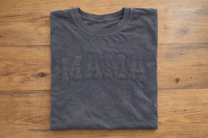 Custom applique shirt on Comfort Colors t-shirt with personalized stitched word design