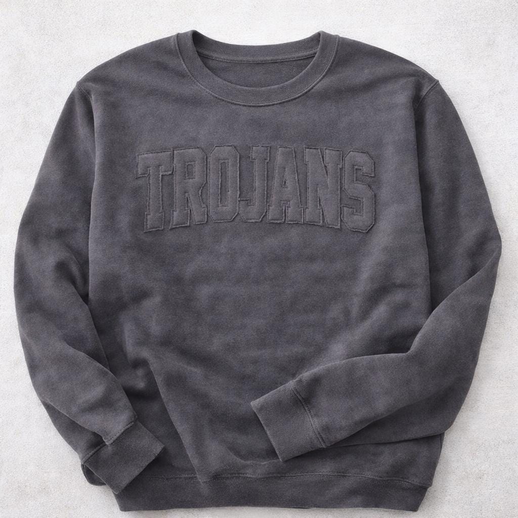 Custom raggy applique sweatshirt on Comfort Colors 1566 crewneckt